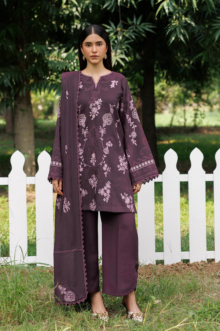 Plum Aura plum premium karandi 3-piece with shirt, trouser and shawl, Panache Apparel Winter Garden - image 1 of 11