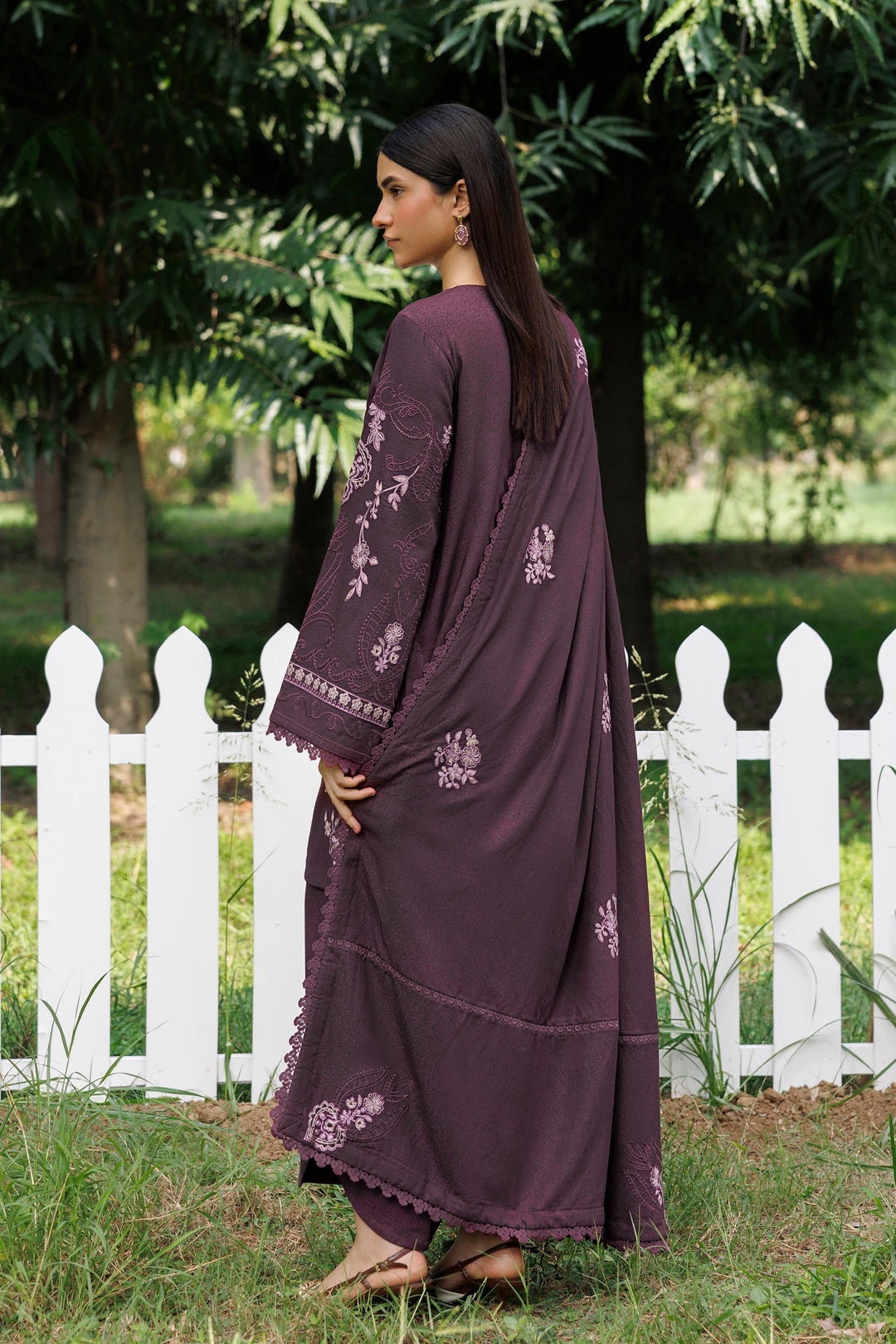 Plum Aura plum premium karandi 3-piece with shirt, trouser and shawl, Panache Apparel Winter Garden - image 2 of 11
