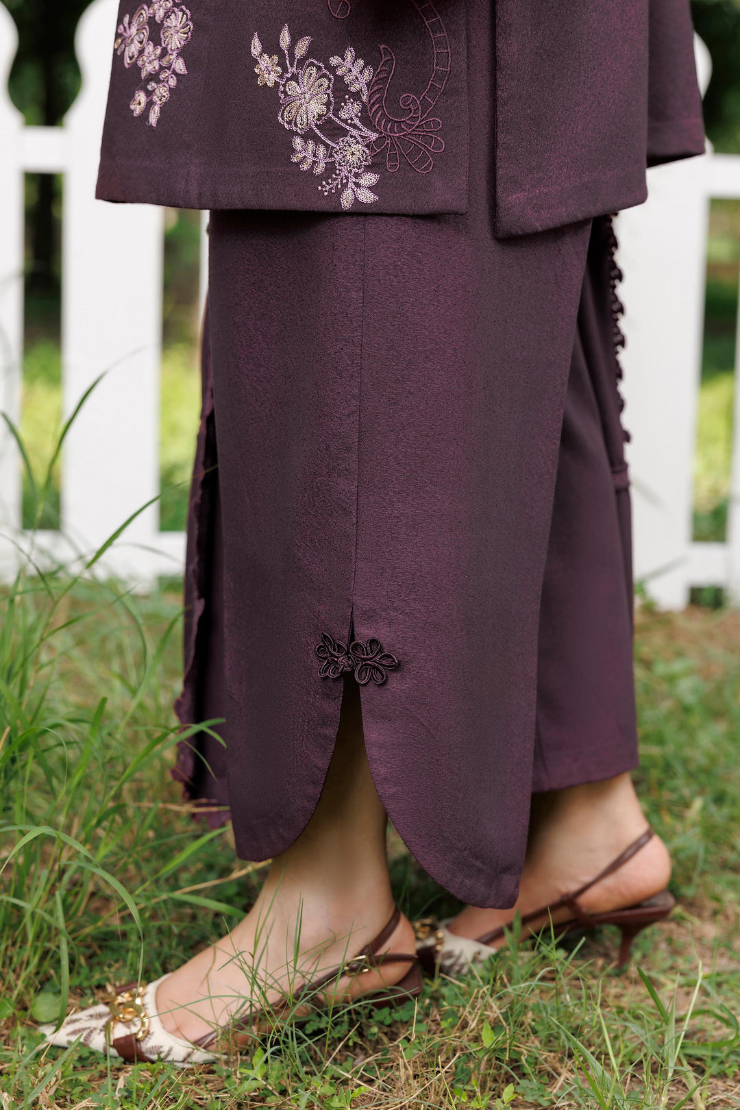 Plum Aura plum premium karandi 3-piece with shirt, trouser and shawl, Panache Apparel Winter Garden - image 8 of 11