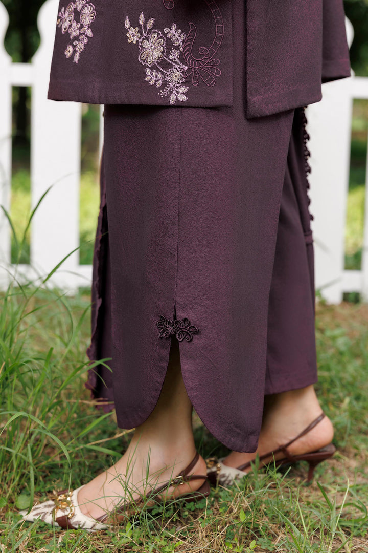 Plum Aura plum premium karandi 3-piece with shirt, trouser and shawl, Panache Apparel Winter Garden - image 8 of 11
