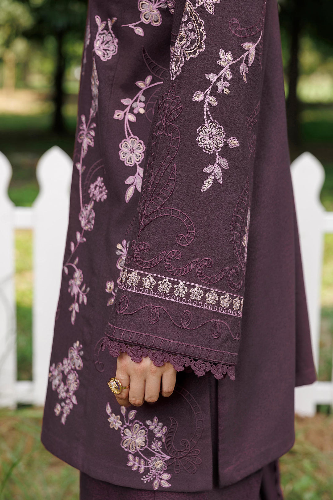 Plum Aura plum premium karandi 3-piece with shirt, trouser and shawl, Panache Apparel Winter Garden - image 9 of 11