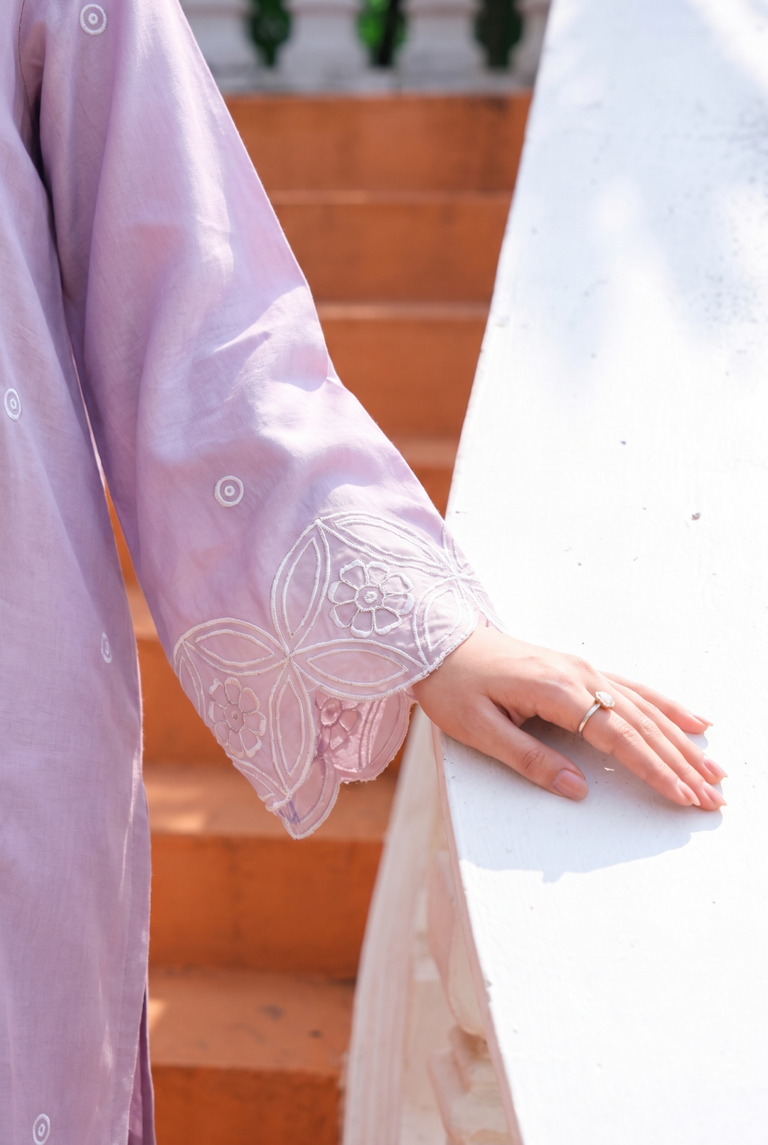Elysian lilac rayon silk 2-piece co-ord with white floral embroidery | Panache West, view 5