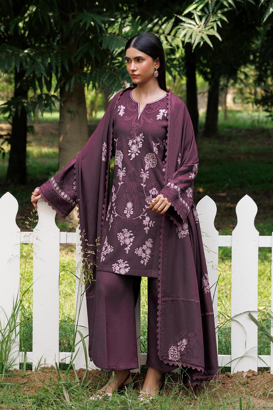 Plum Aura plum premium karandi 3-piece with shirt, trouser and shawl, Panache Apparel Winter Garden - image 4 of 11