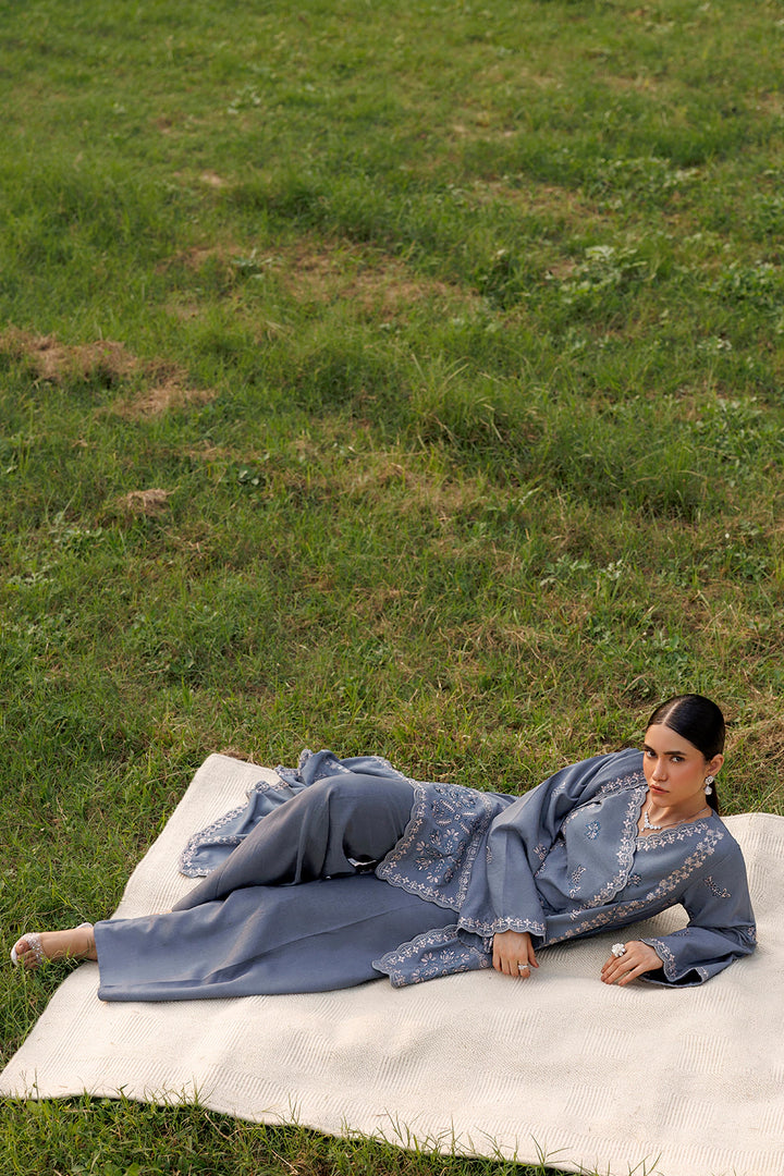 Slate Grace slate blue premium karandi 3-piece with shirt, trouser and shawl, Panache Apparel Winter Garden - image 9 of 9