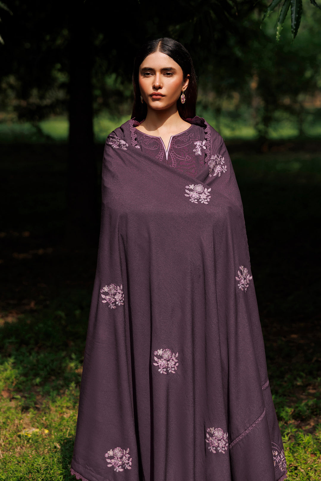 Plum Aura plum premium karandi 3-piece with shirt, trouser and shawl, Panache Apparel Winter Garden - image 7 of 11