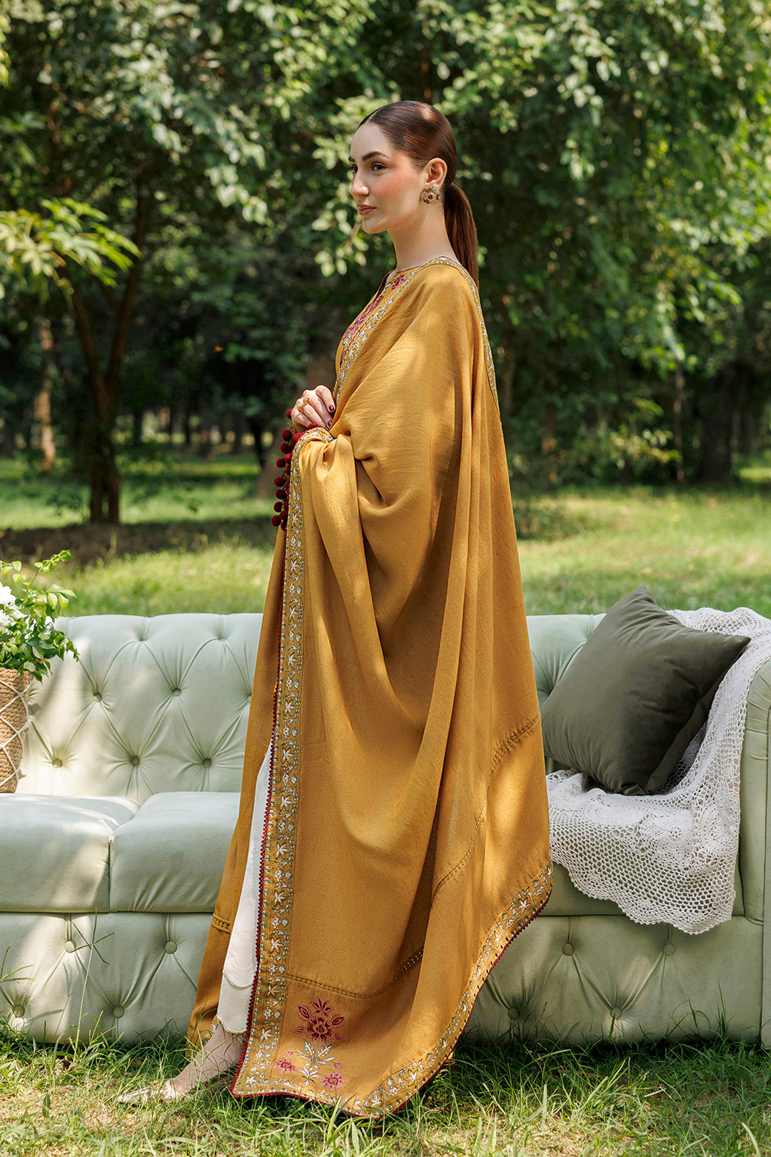 Amber Muse mustard premium karandi 3-piece with shirt, trouser and shawl, Panache Apparel Winter Garden - image 4 of 11