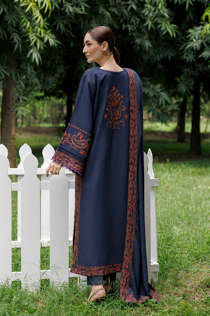 Midnight Paisley navy blue premium karandi 3-piece with shirt, trouser and shawl, Panache Apparel Winter Garden - image 3 of 13