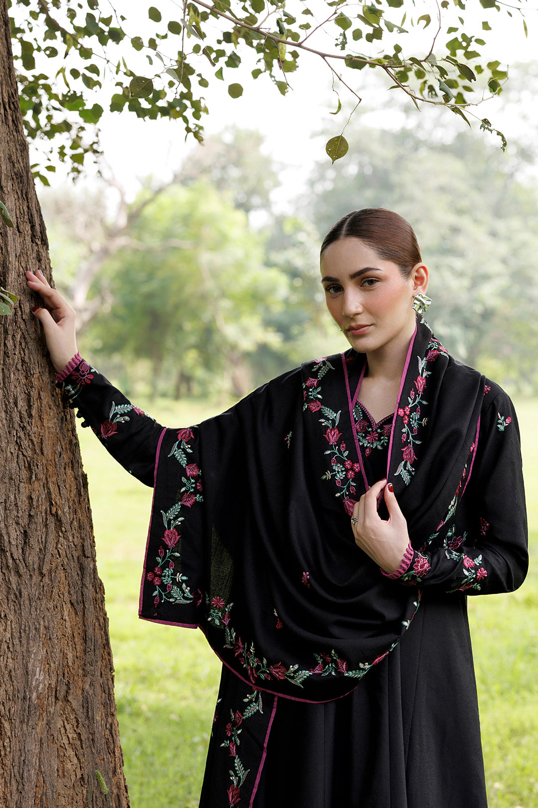 Night Bloom black premium karandi 3-piece with shirt, trouser and shawl, Panache Apparel Winter Garden - image 10 of 10