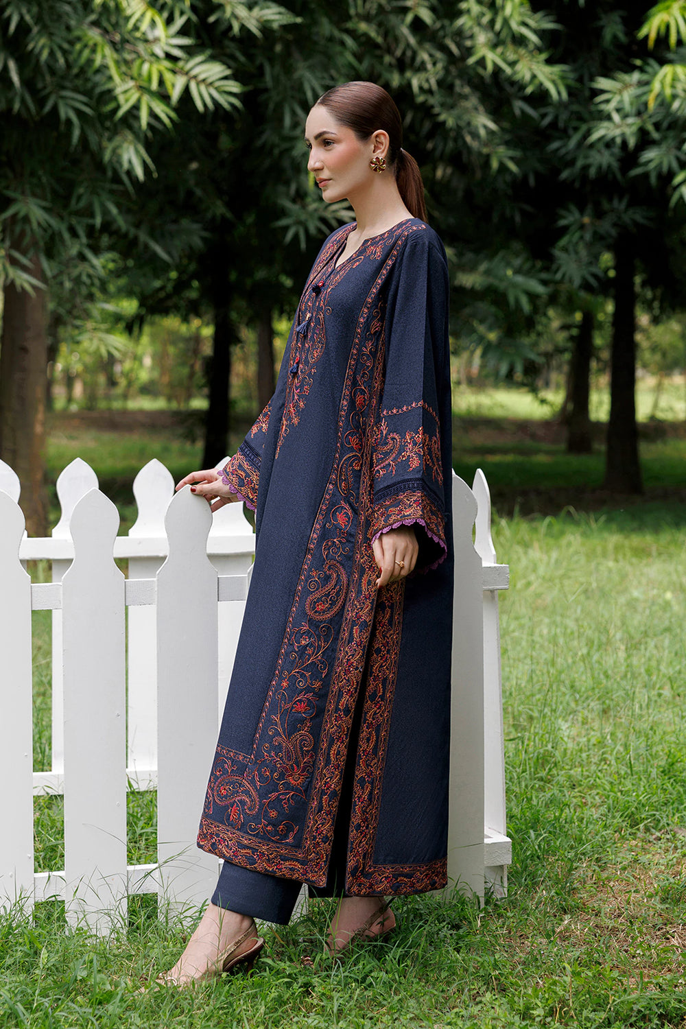 Midnight Paisley navy blue premium karandi 3-piece with shirt, trouser and shawl, Panache Apparel Winter Garden - image 2 of 13