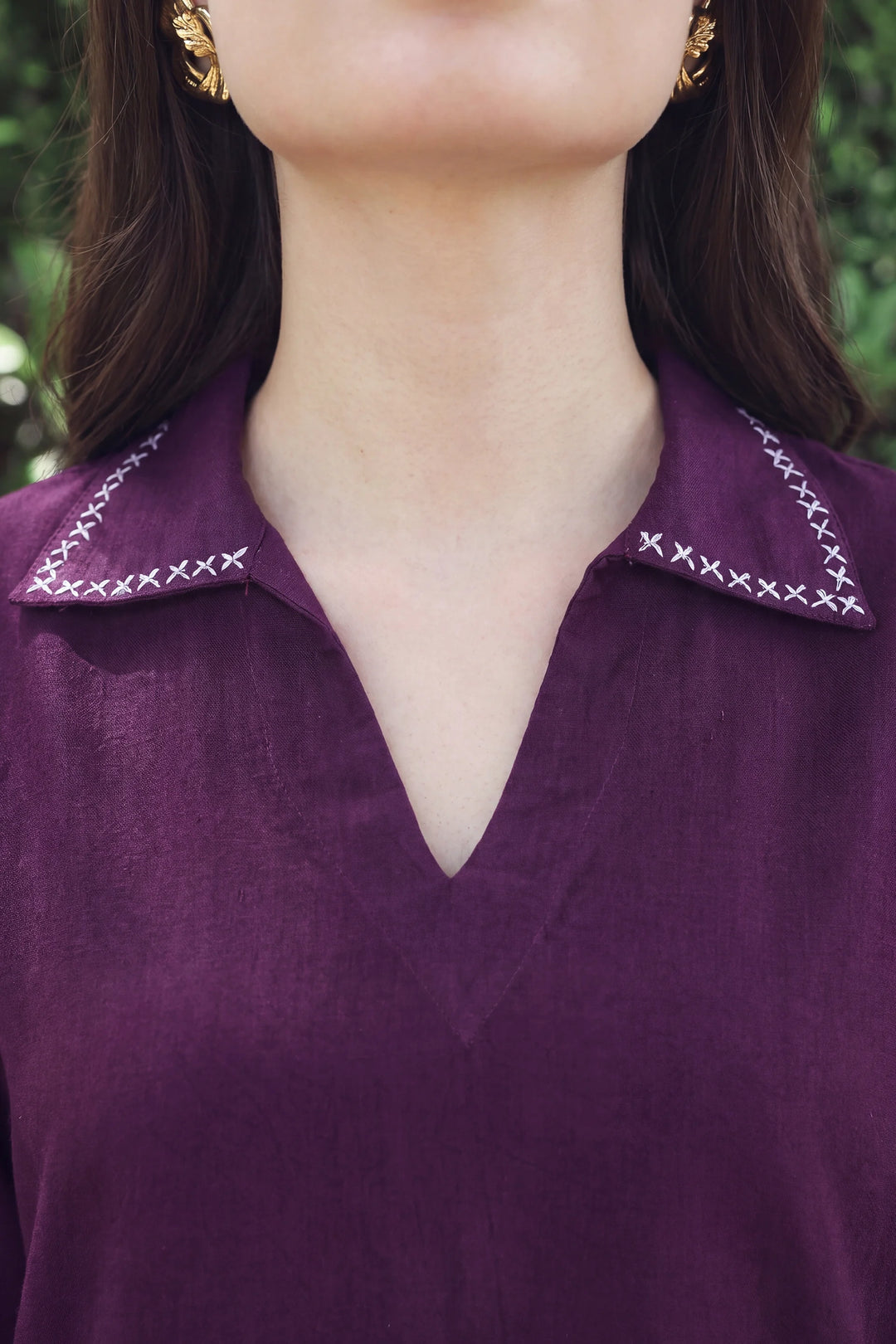 Rosalia plum and white rayon silk 2-piece co-ord with rose embroidery | Panache West, view 5