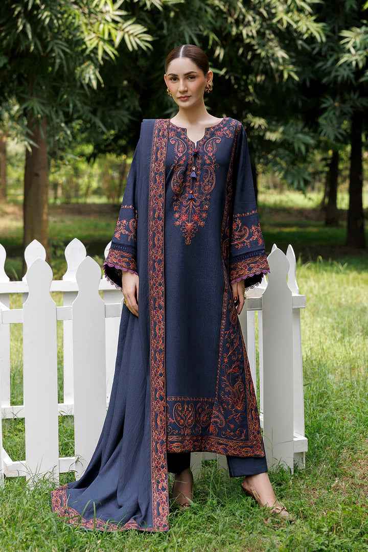 Midnight Paisley navy blue premium karandi 3-piece with shirt, trouser and shawl, Panache Apparel Winter Garden - image 1 of 13