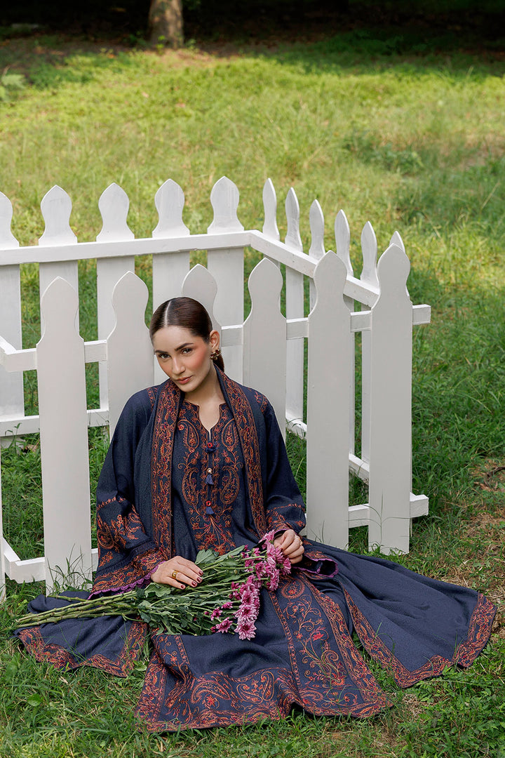 Midnight Paisley navy blue premium karandi 3-piece with shirt, trouser and shawl, Panache Apparel Winter Garden - image 13 of 13