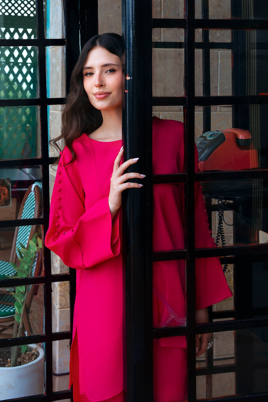 Passion fuchsia rayon silk 2-piece co-ord with high-low hem | Panache West, view 9