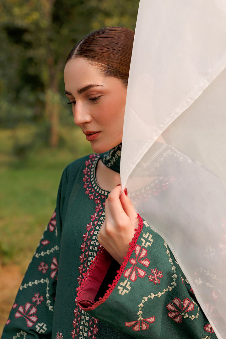 Emerald Dawn emerald green premium karandi 3-piece with shirt, trouser and shawl, Panache Apparel Winter Garden - image 7 of 10