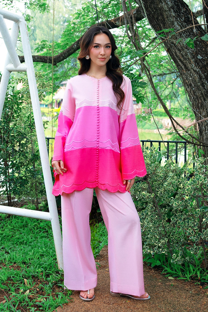 Dapper two-tone blush and hot pink rayon silk 2-piece co-ord | Panache West, view 2