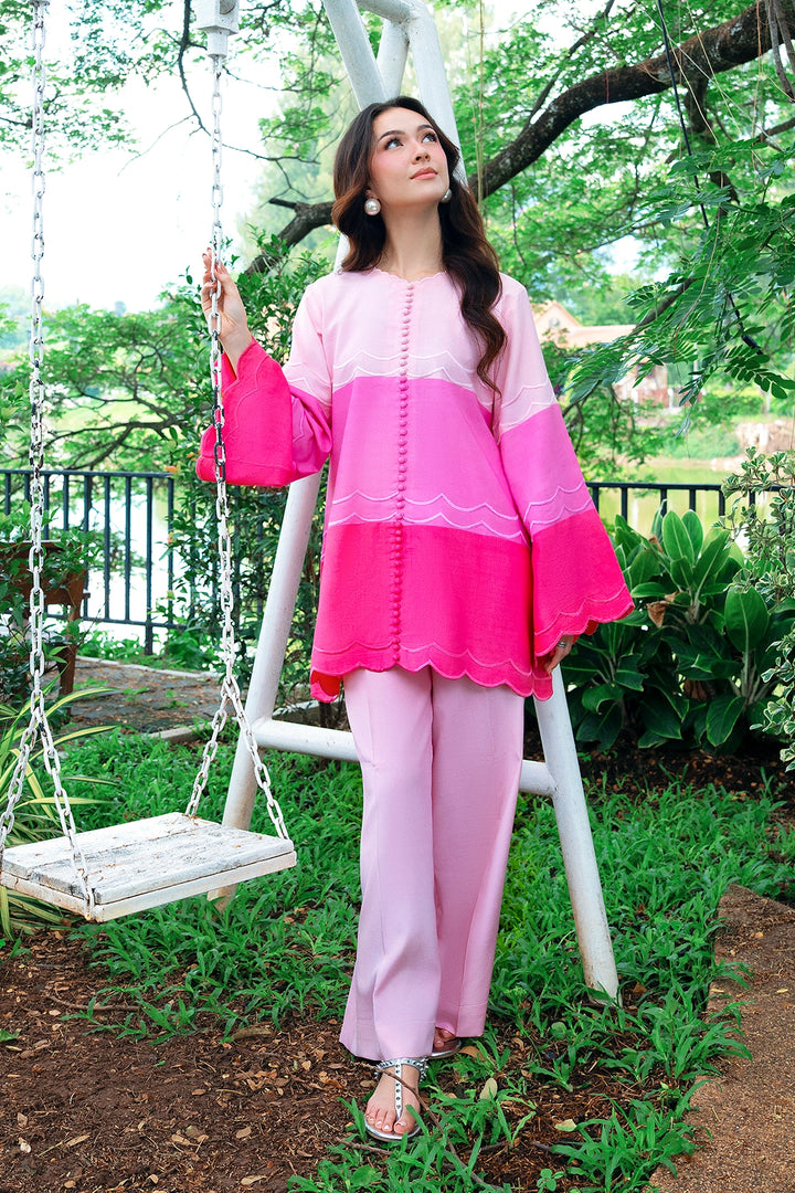 Dapper two-tone blush and hot pink rayon silk 2-piece co-ord | Panache West, view 5