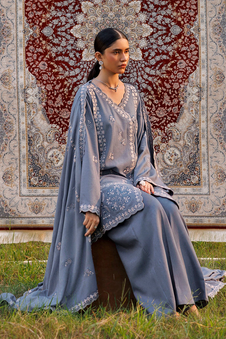 Slate Grace slate blue premium karandi 3-piece with shirt, trouser and shawl, Panache Apparel Winter Garden - image 3 of 9