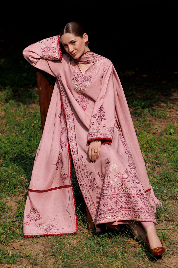 Dusty Rose dusty pink premium karandi 3-piece with shirt, trouser and shawl, Panache Apparel Winter Garden - image 3 of 10