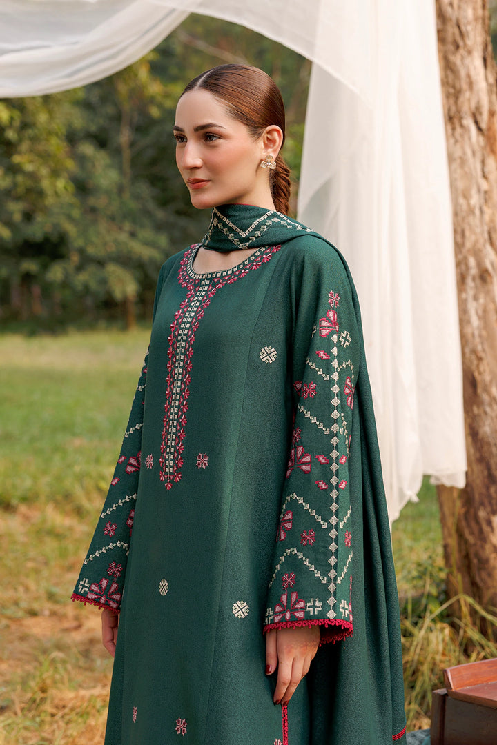 Emerald Dawn emerald green premium karandi 3-piece with shirt, trouser and shawl, Panache Apparel Winter Garden - image 8 of 10