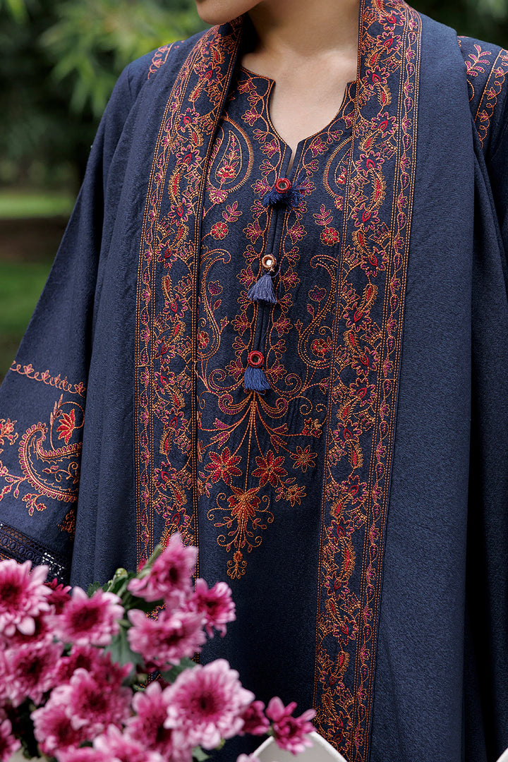 Midnight Paisley navy blue premium karandi 3-piece with shirt, trouser and shawl, Panache Apparel Winter Garden - image 7 of 13