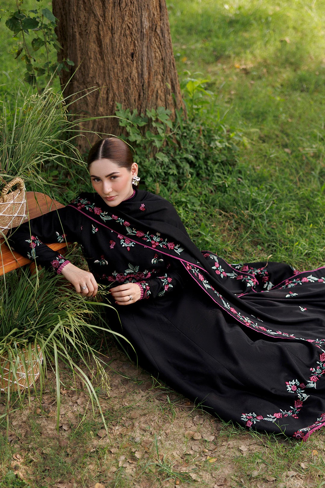 Night Bloom black premium karandi 3-piece with shirt, trouser and shawl, Panache Apparel Winter Garden - image 7 of 10