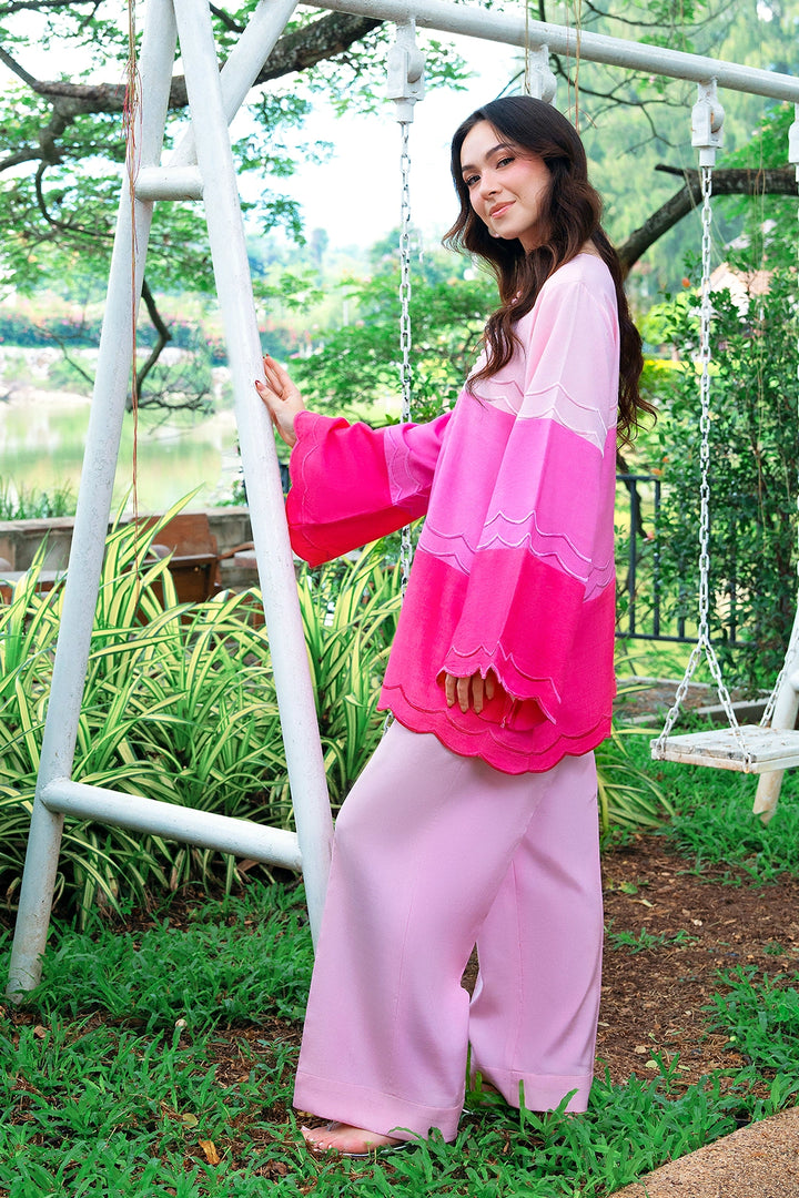 Dapper two-tone blush and hot pink rayon silk 2-piece co-ord | Panache West, view 6