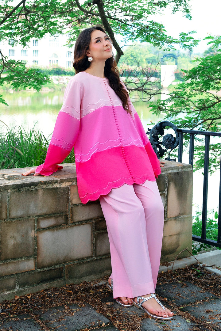 Dapper two-tone blush and hot pink rayon silk 2-piece co-ord | Panache West, view 9