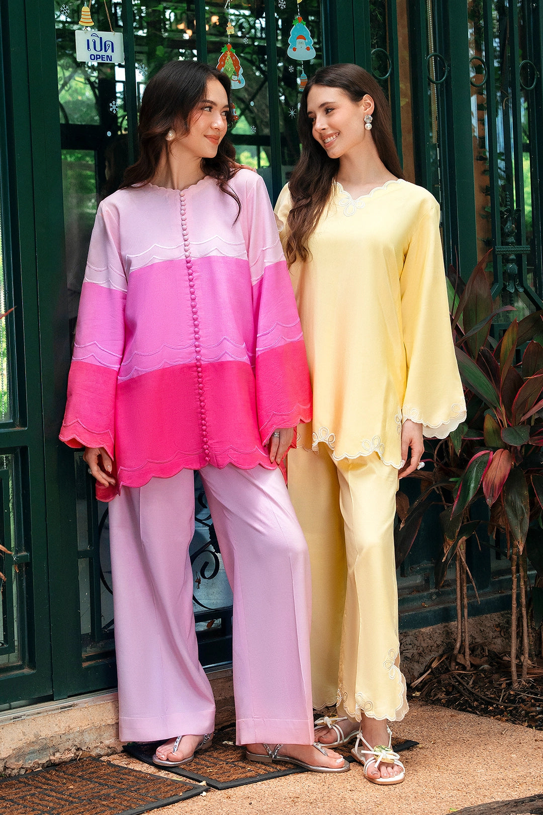 Dapper two-tone blush and hot pink rayon silk 2-piece co-ord | Panache West, view 12