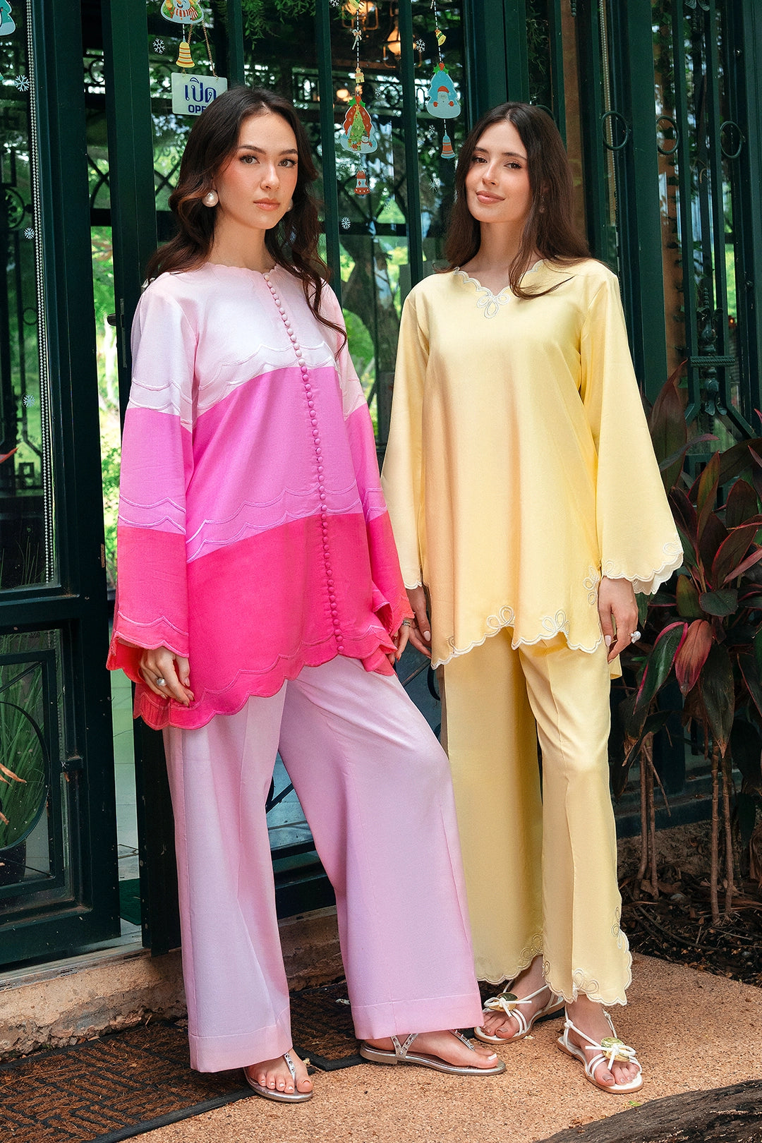 Dapper two-tone blush and hot pink rayon silk 2-piece co-ord | Panache West, view 13