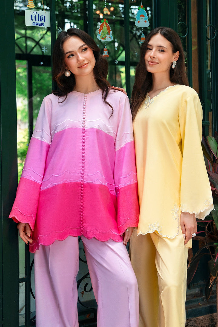 Dapper two-tone blush and hot pink rayon silk 2-piece co-ord | Panache West, view 14