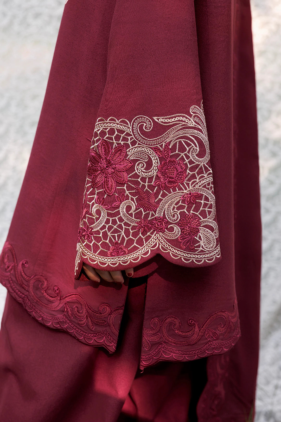 Maroon Muse maroon premium karandi 3-piece with shirt, trouser and shawl, Panache Apparel Winter Garden - image 5 of 6