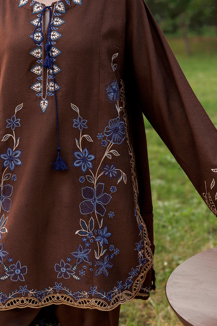 Cocoa Vine chocolate brown premium karandi 3-piece with shirt, trouser and shawl, Panache Apparel Winter Garden - image 4 of 7