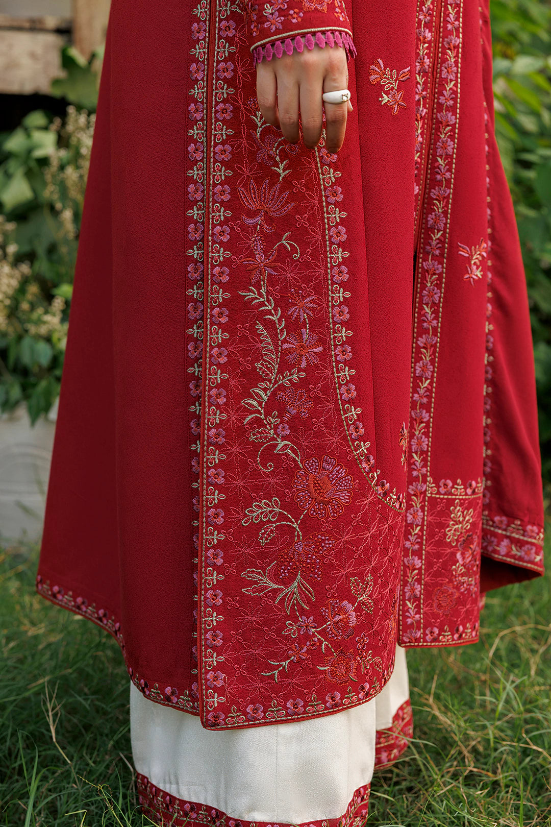 Crimson Grace crimson red premium karandi 3-piece with shirt, trouser and shawl, Panache Apparel Winter Garden - image 5 of 9
