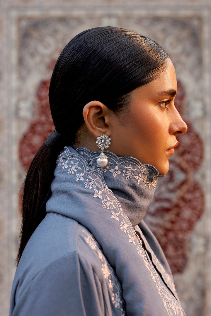 Slate Grace slate blue premium karandi 3-piece with shirt, trouser and shawl, Panache Apparel Winter Garden - image 7 of 9