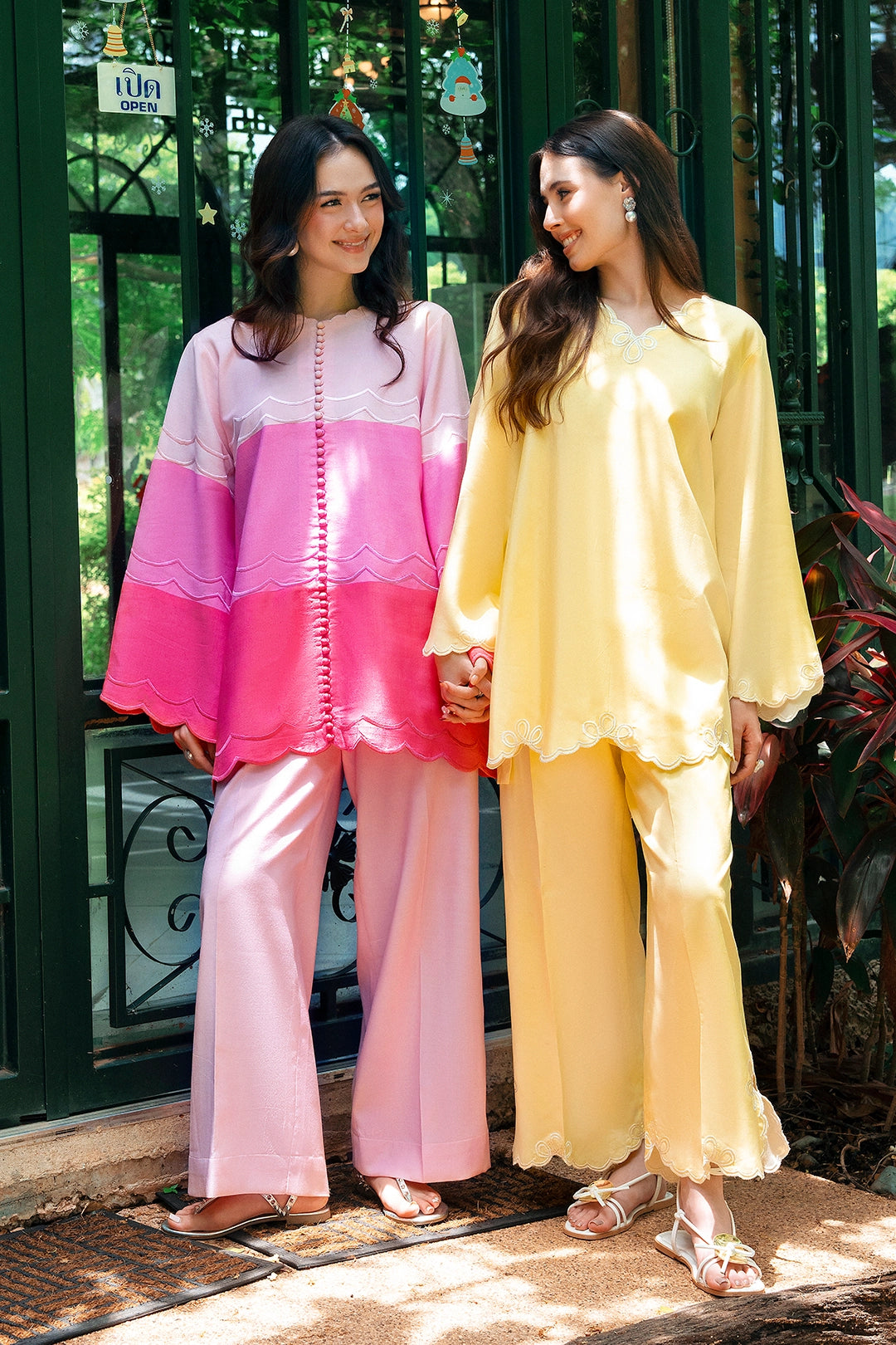 Dapper two-tone blush and hot pink rayon silk 2-piece co-ord | Panache West, view 15