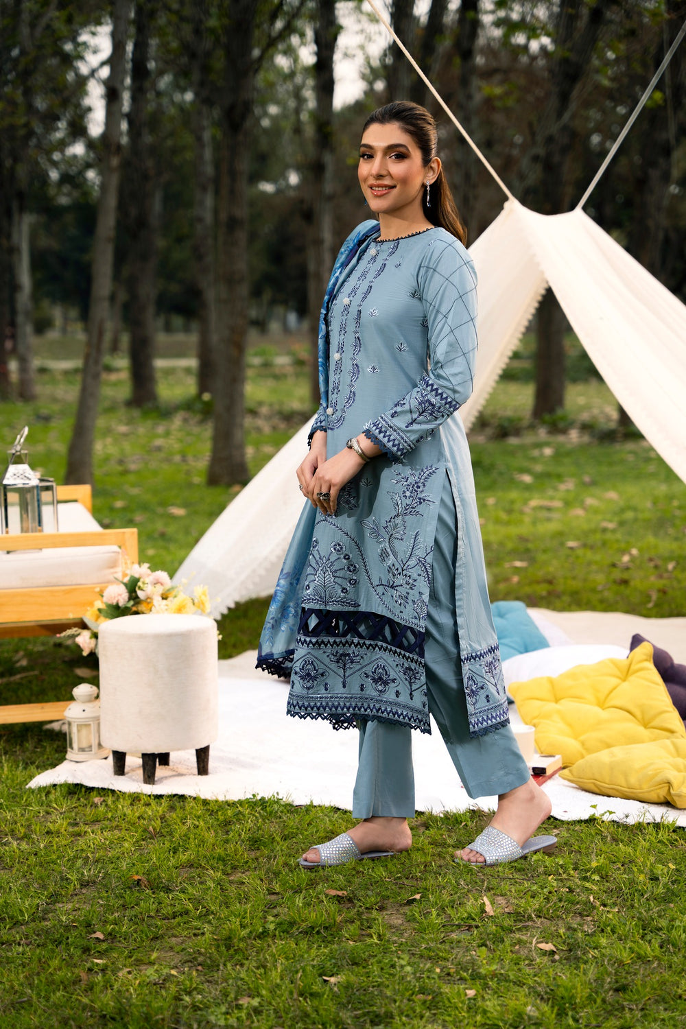 Fiona by Panache Apparel Pret Embroidered Cambric Lawn 3 Piece Suit Haze