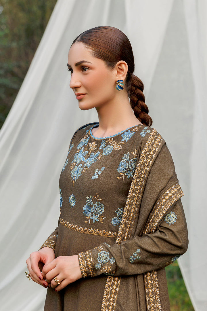 Olive Poise olive brown premium karandi 3-piece with shirt, trouser and shawl, Panache Apparel Winter Garden - image 7 of 8