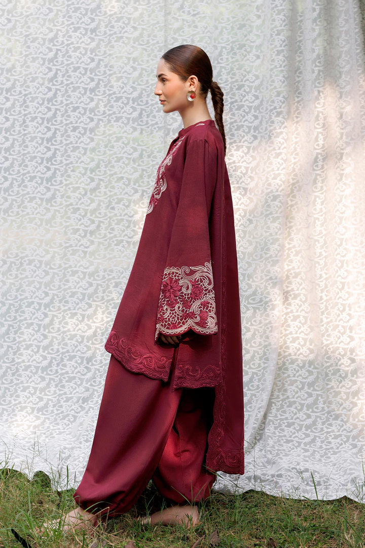 Maroon Muse maroon premium karandi 3-piece with shirt, trouser and shawl, Panache Apparel Winter Garden - image 3 of 6