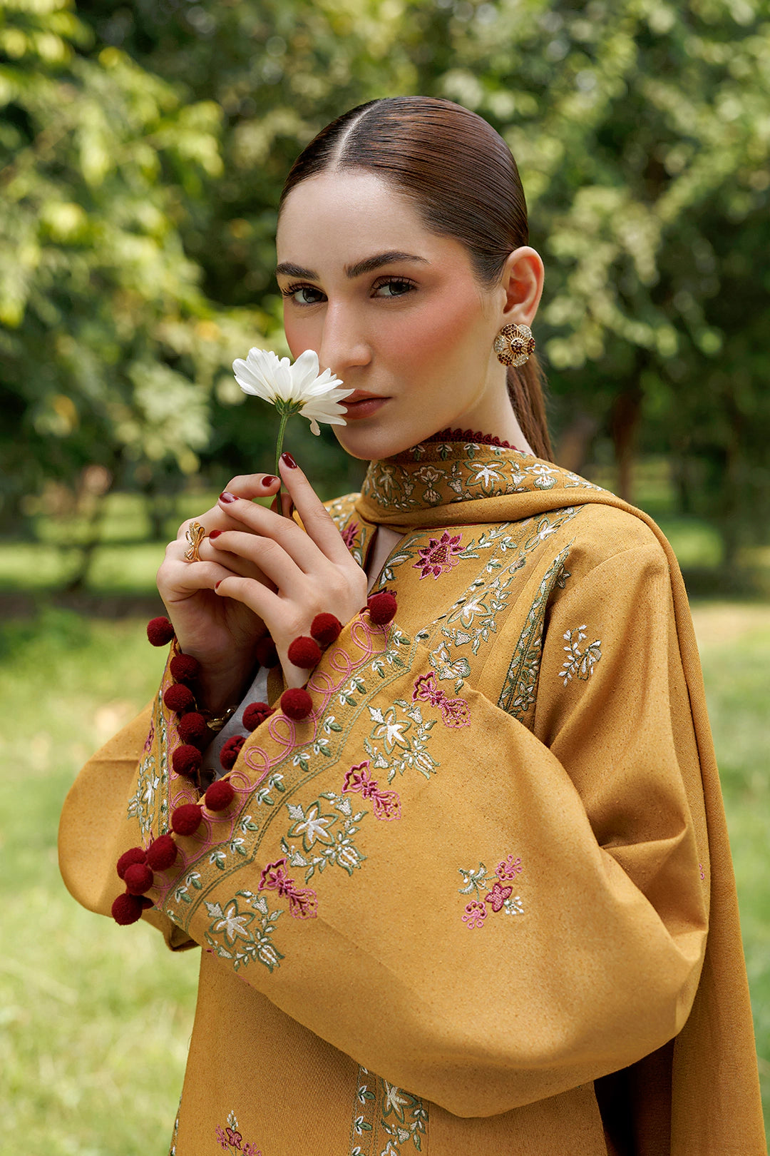 Amber Muse mustard premium karandi 3-piece with shirt, trouser and shawl, Panache Apparel Winter Garden - image 8 of 11