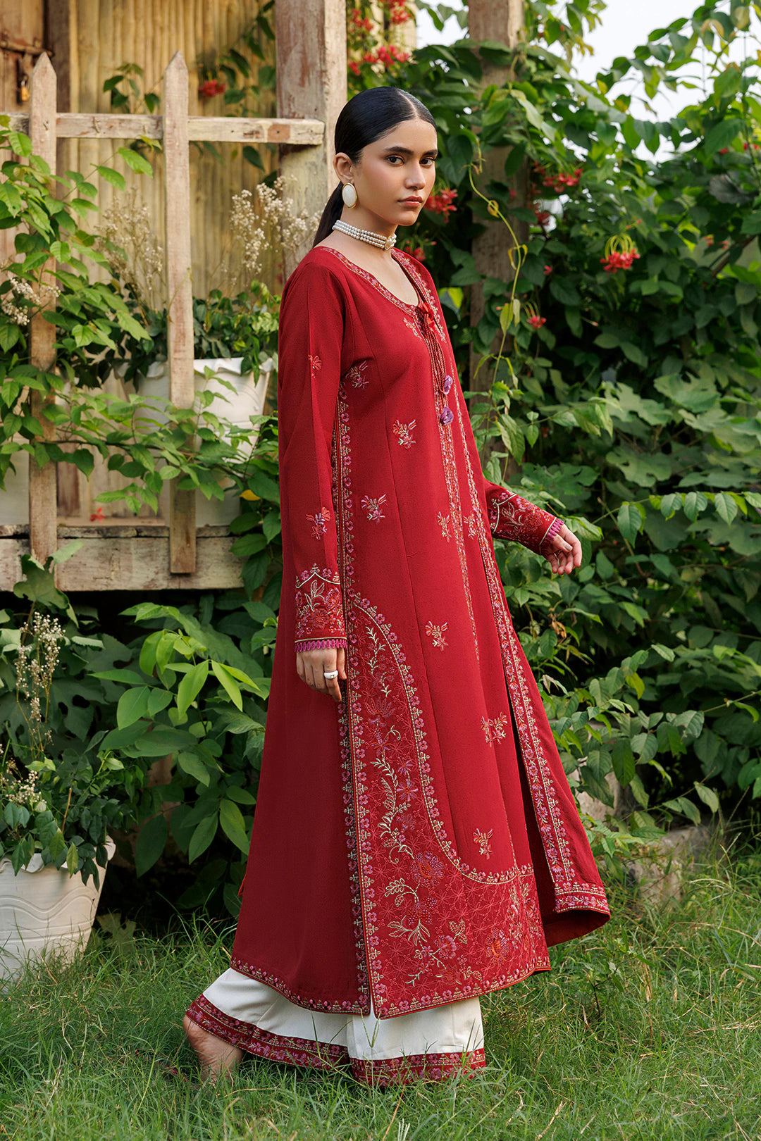 Crimson Grace crimson red premium karandi 3-piece with shirt, trouser and shawl, Panache Apparel Winter Garden - image 4 of 9