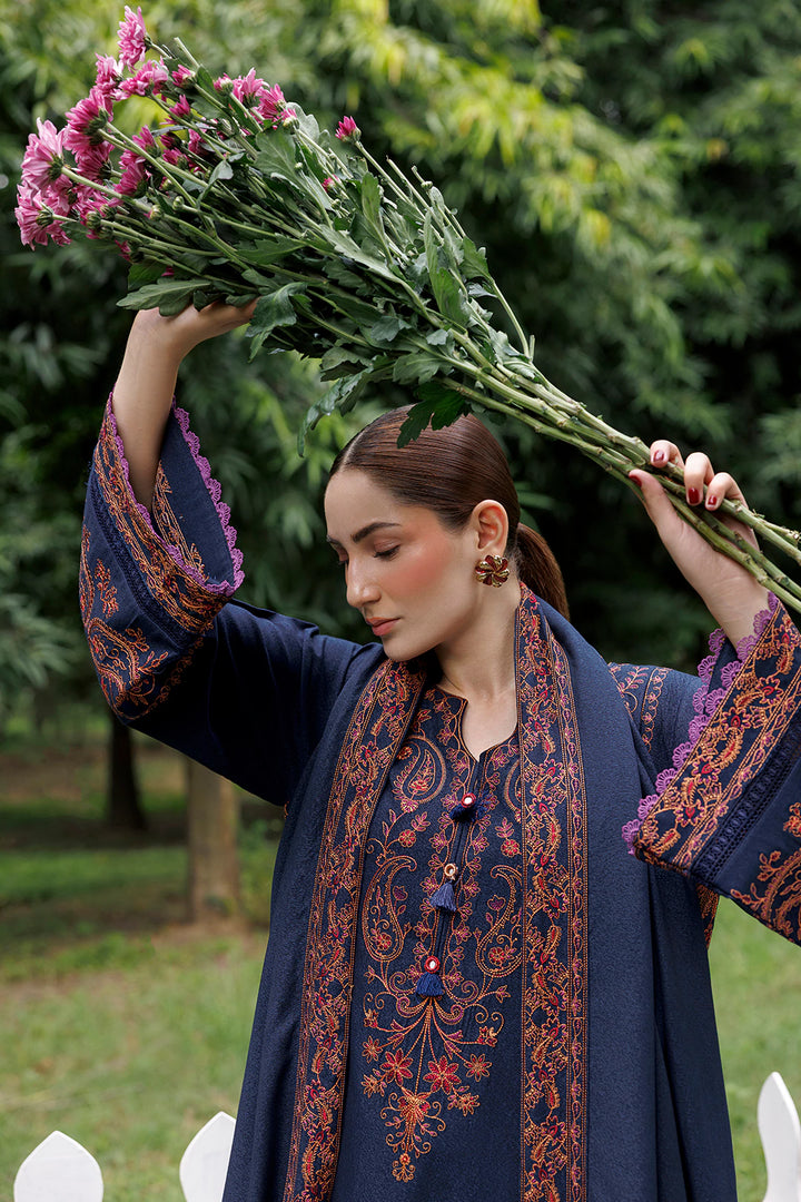 Midnight Paisley navy blue premium karandi 3-piece with shirt, trouser and shawl, Panache Apparel Winter Garden - image 10 of 13