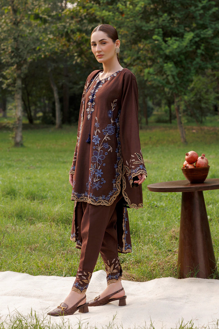 Cocoa Vine chocolate brown premium karandi 3-piece with shirt, trouser and shawl, Panache Apparel Winter Garden - image 5 of 7