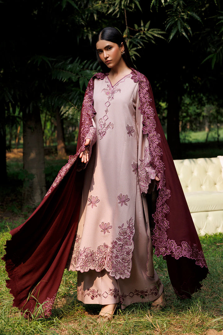 Vionne cream pink premium karandi 3-piece with plum shawl, Panache Apparel Winter Garden - image 3 of 8