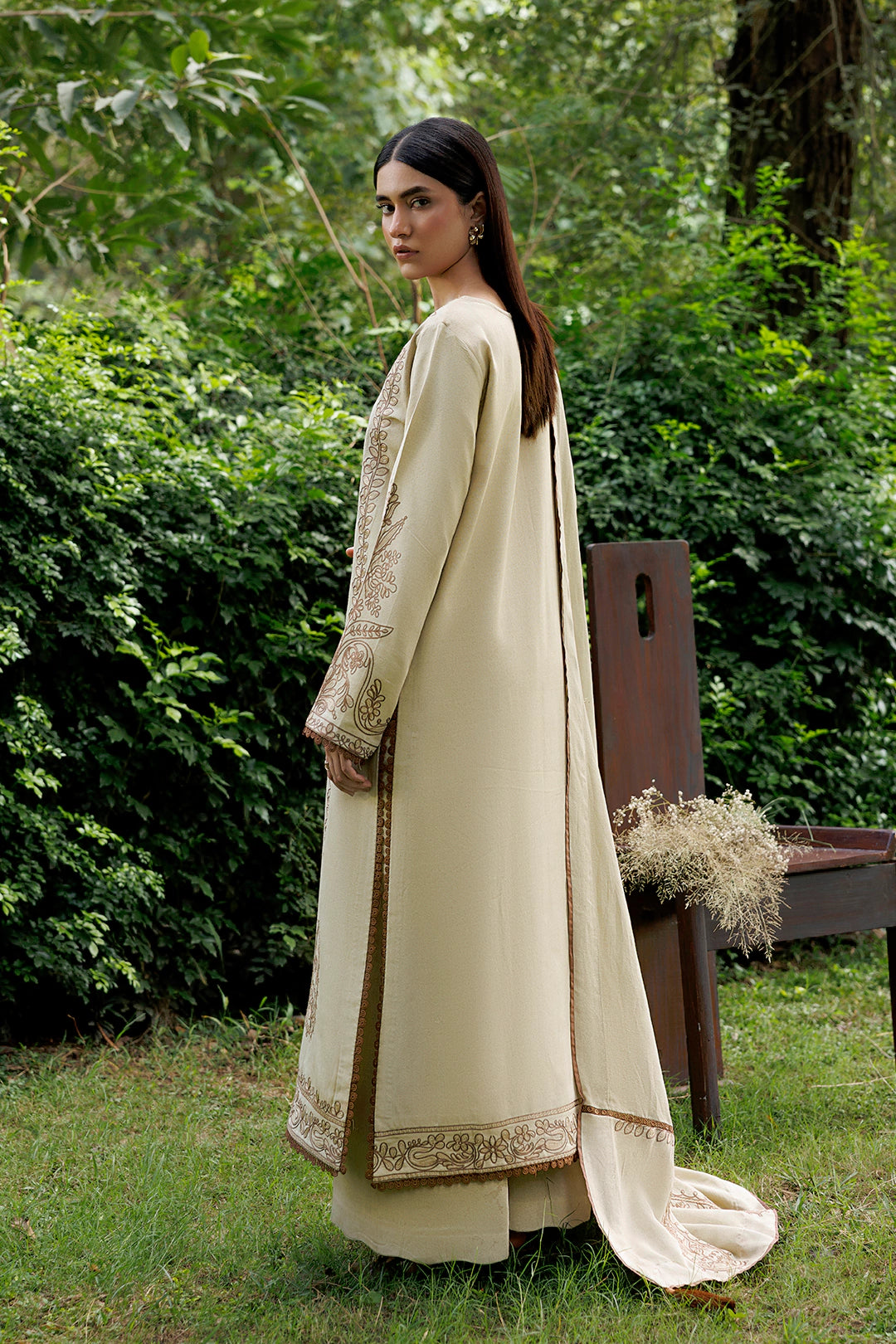 Ivory Willow ivory premium karandi 3-piece with shirt, trouser and shawl, Panache Apparel Winter Garden - image 3 of 9