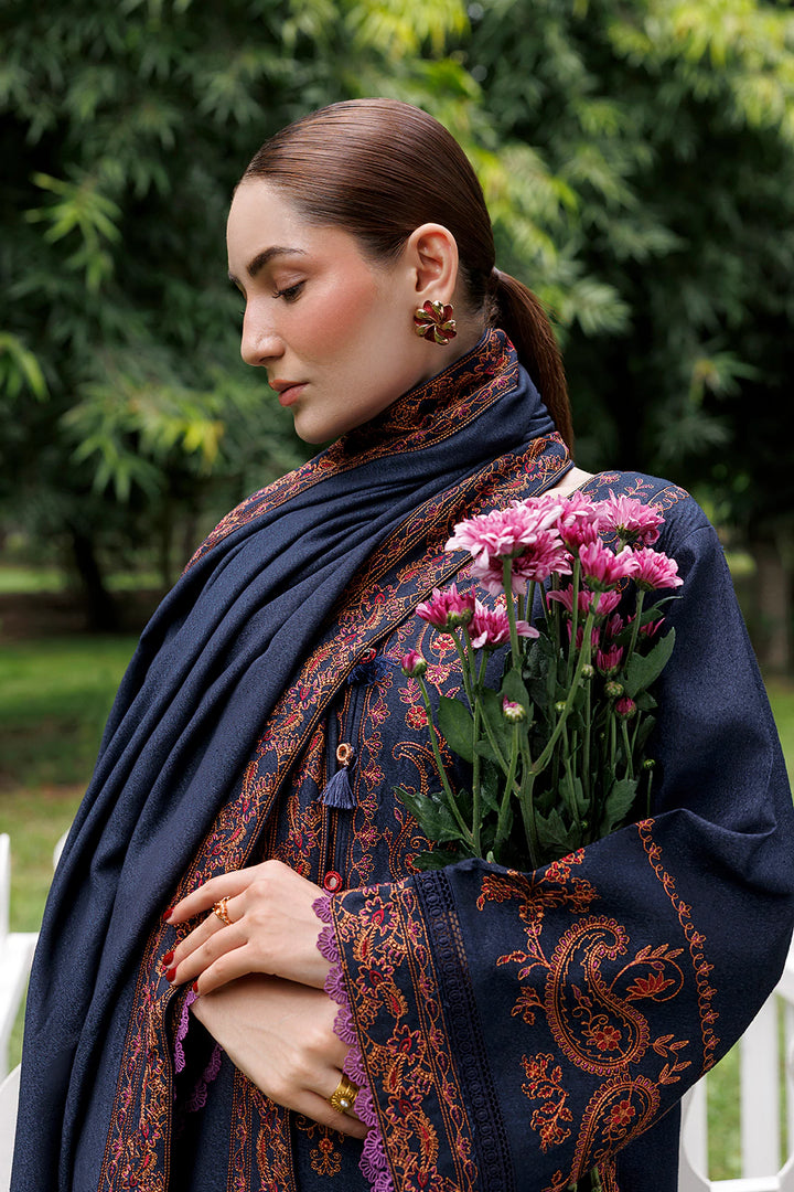 Midnight Paisley navy blue premium karandi 3-piece with shirt, trouser and shawl, Panache Apparel Winter Garden - image 11 of 13