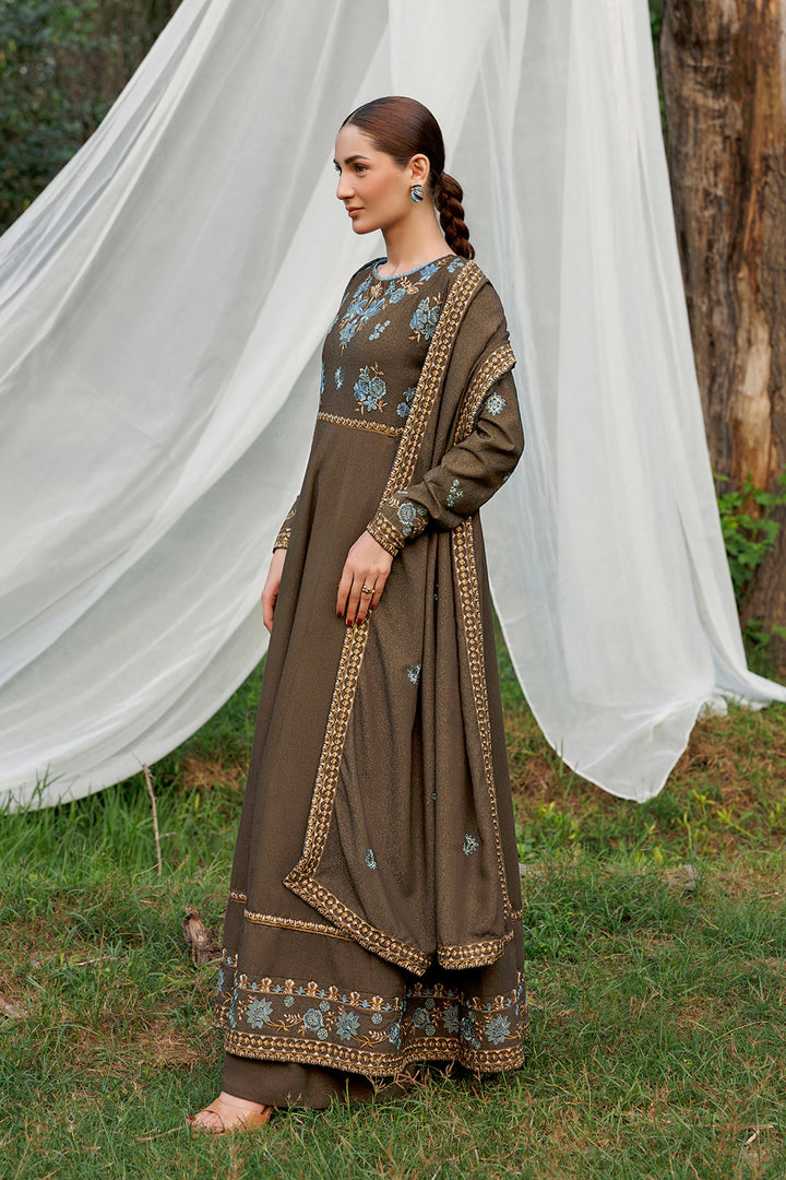Olive Poise olive brown premium karandi 3-piece with shirt, trouser and shawl, Panache Apparel Winter Garden - image 4 of 8