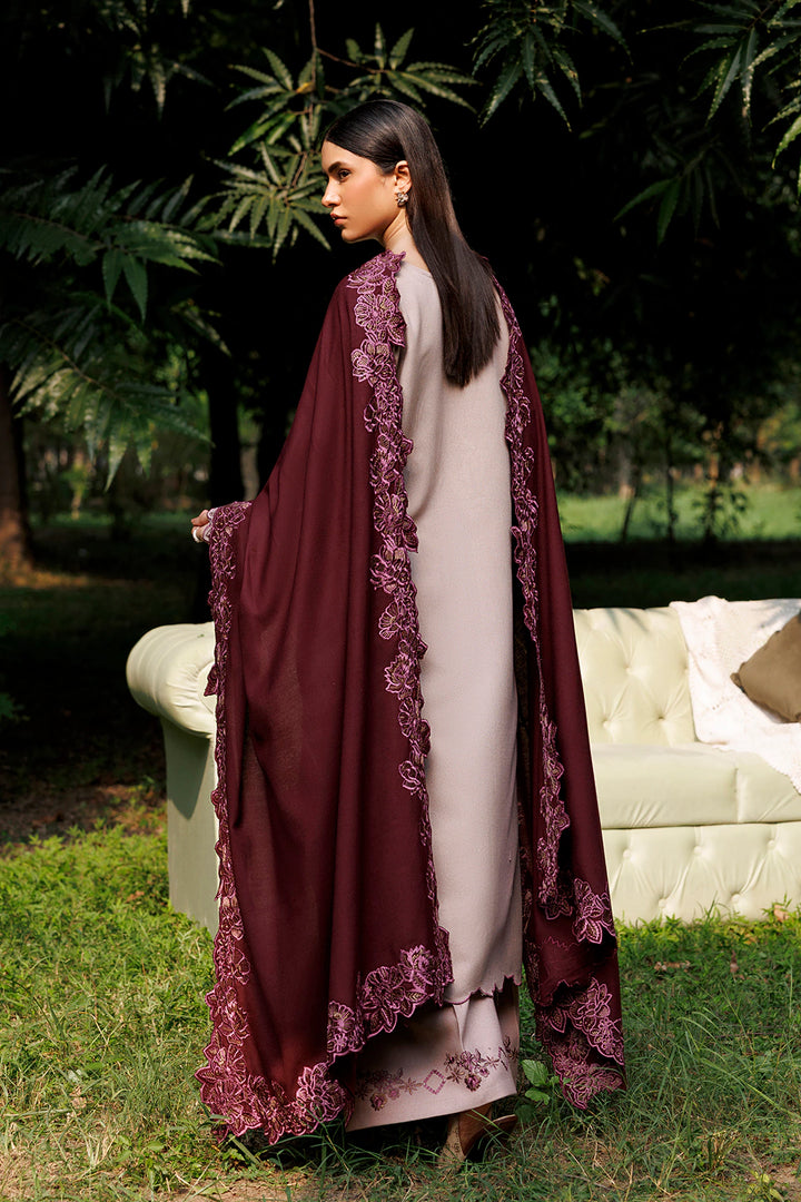 Vionne cream pink premium karandi 3-piece with plum shawl, Panache Apparel Winter Garden - image 4 of 8