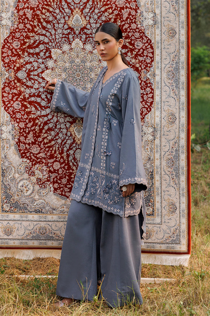 Slate Grace slate blue premium karandi 3-piece with shirt, trouser and shawl, Panache Apparel Winter Garden - image 5 of 9