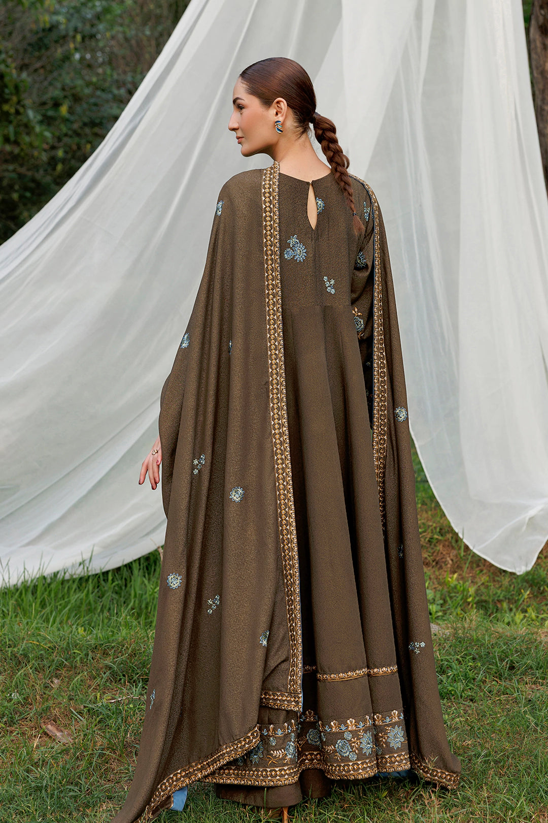 Olive Poise olive brown premium karandi 3-piece with shirt, trouser and shawl, Panache Apparel Winter Garden - image 3 of 8