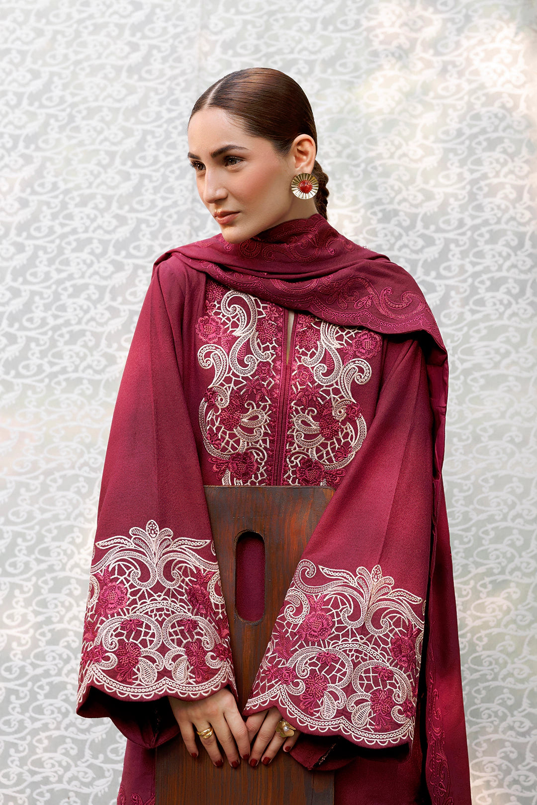 Maroon Muse maroon premium karandi 3-piece with shirt, trouser and shawl, Panache Apparel Winter Garden - image 6 of 6